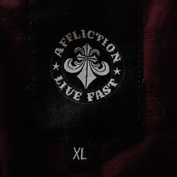 Affliction Mens Maroon Button S-Sleeve Grunge Rocker Rockstar Metal Band XL - Picture 9 of 11